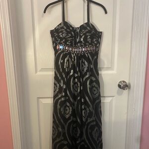 Robbie Bee Strapless Dress with Black and Silver Pattern